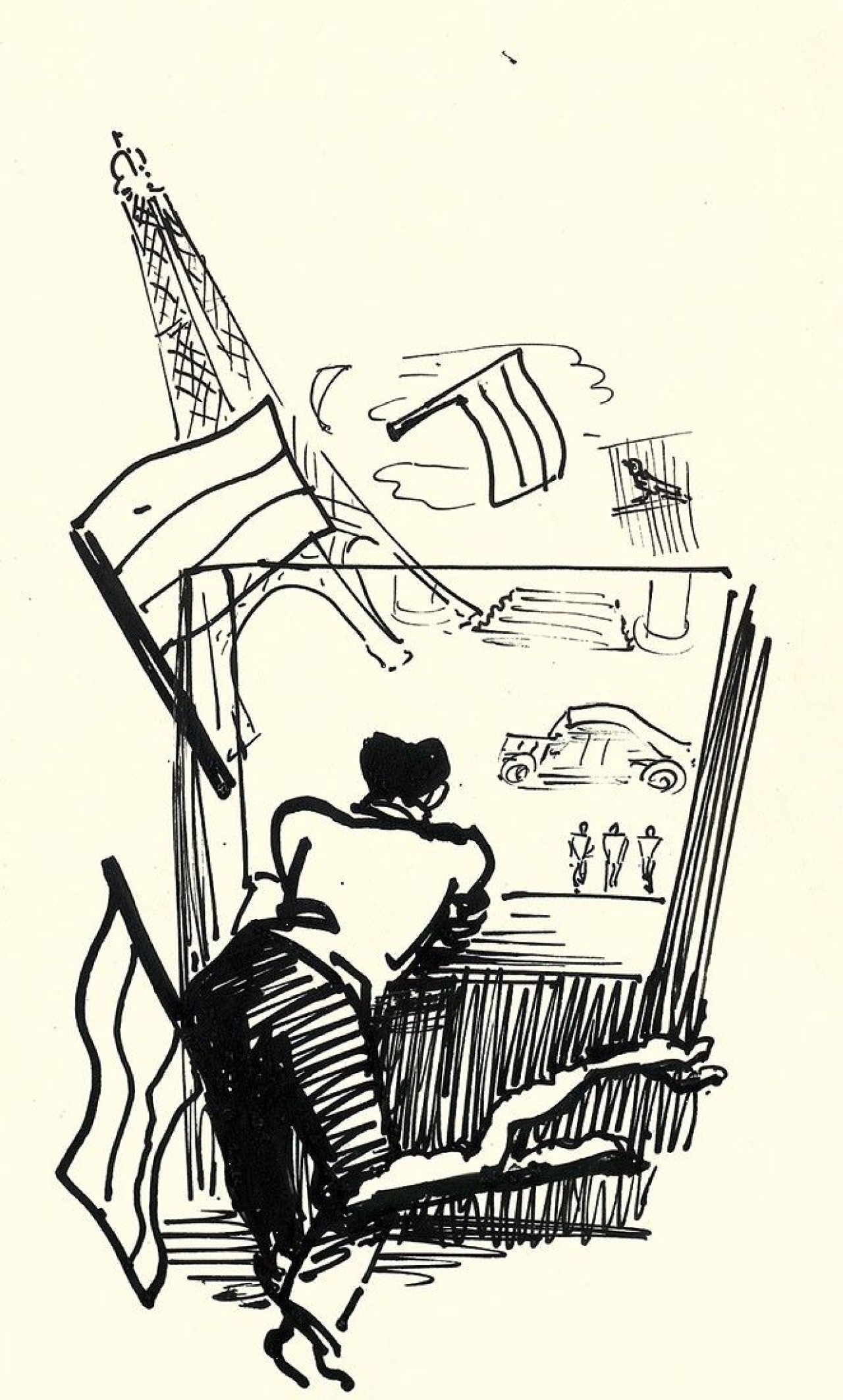 Auf diesem Bild ist das folgende Kunstwerk zu sehen: Josef Hegenbarth. Illustrationen Zu: „Eckart Peterich: LIebesgeschichten” / Neujahrsgruss. Um 1953/54/1930.