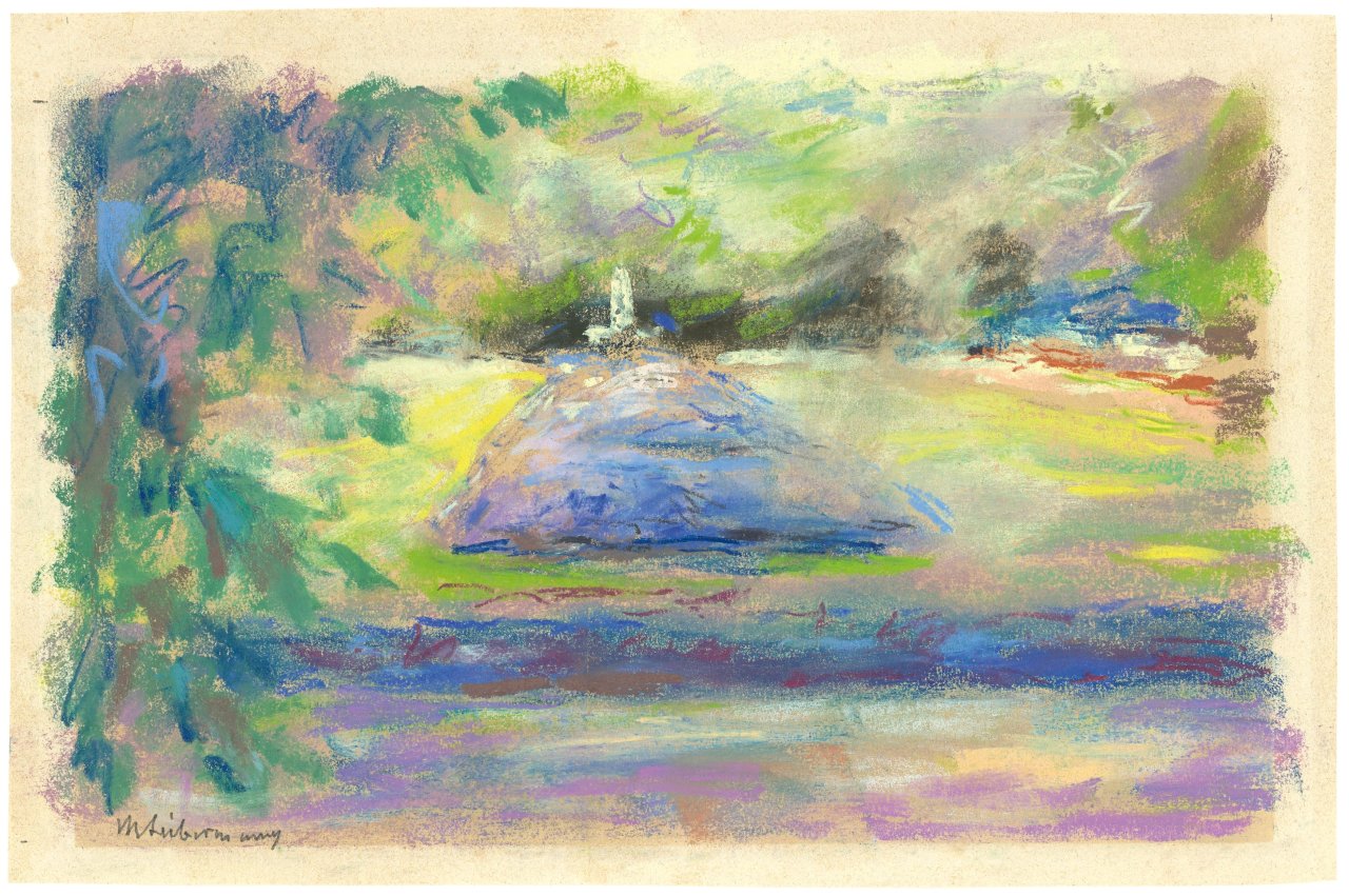 This picture shows the following artwork: Max Liebermann. Die Blumenterrasse in Wannsee mit Blick auf den Fischotterbrunnen. Circa 1919.