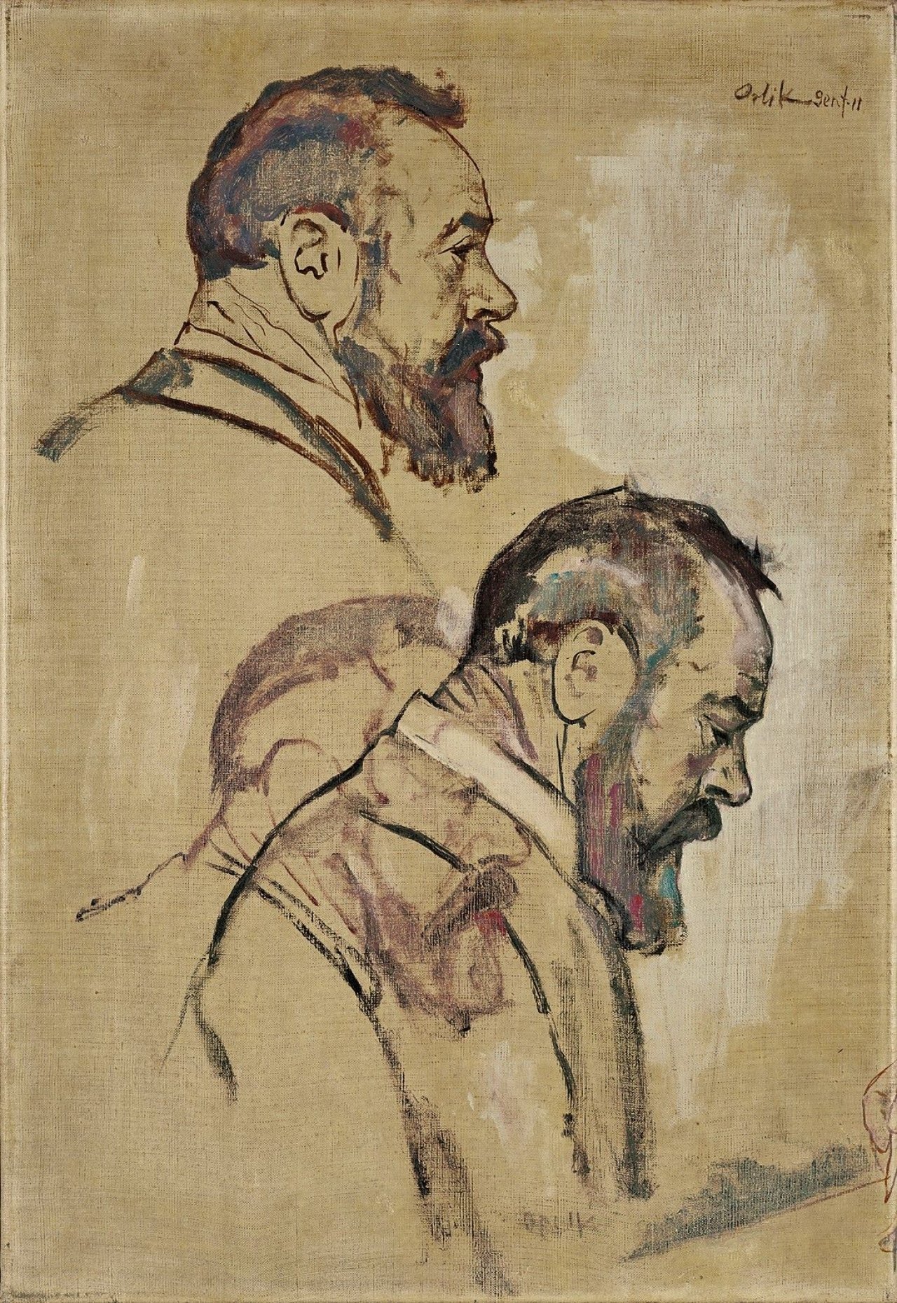 Auf diesem Bild ist das folgende Kunstwerk zu sehen: Emil Orlik. Ferdinand Hodler (Portraitstudien). 1911.