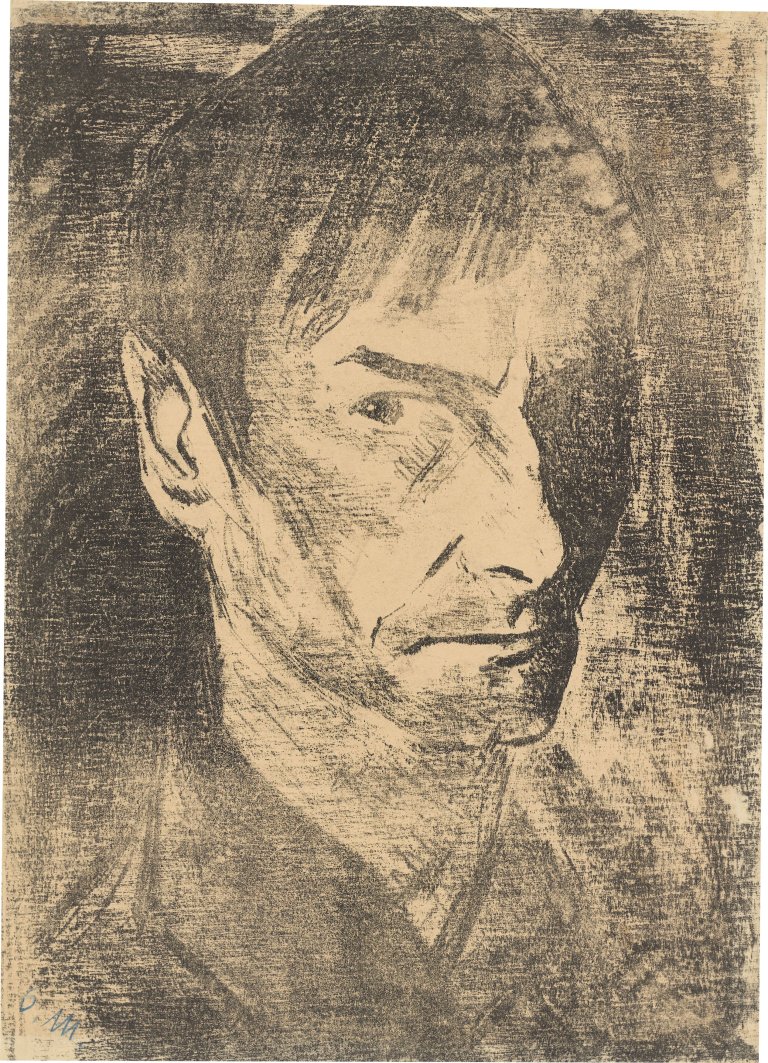 Auf diesem Bild ist das folgende Kunstwerk zu sehen: Otto Mueller. „Selbstbildnis nach rechts (1)“. 1920.