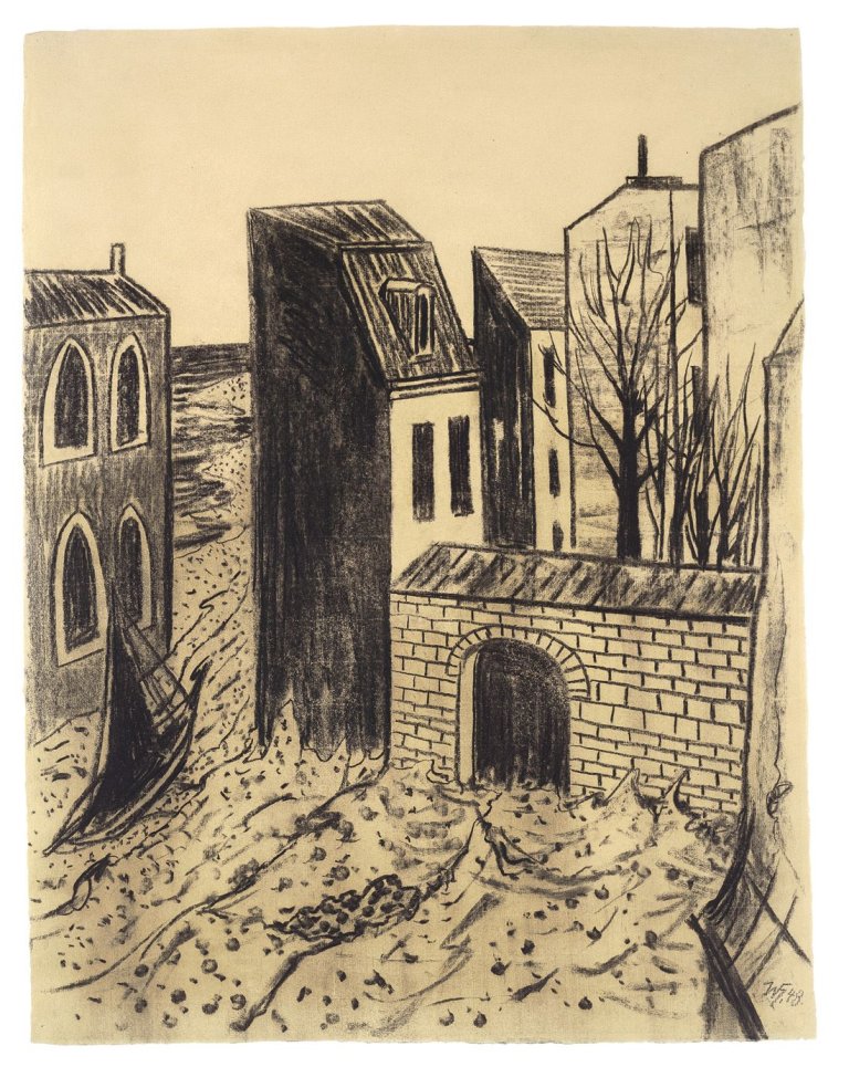 Auf diesem Bild ist das folgende Kunstwerk zu sehen: Werner Heldt. „Berlin am Meer“ („Häuser am Meer“). 1948.