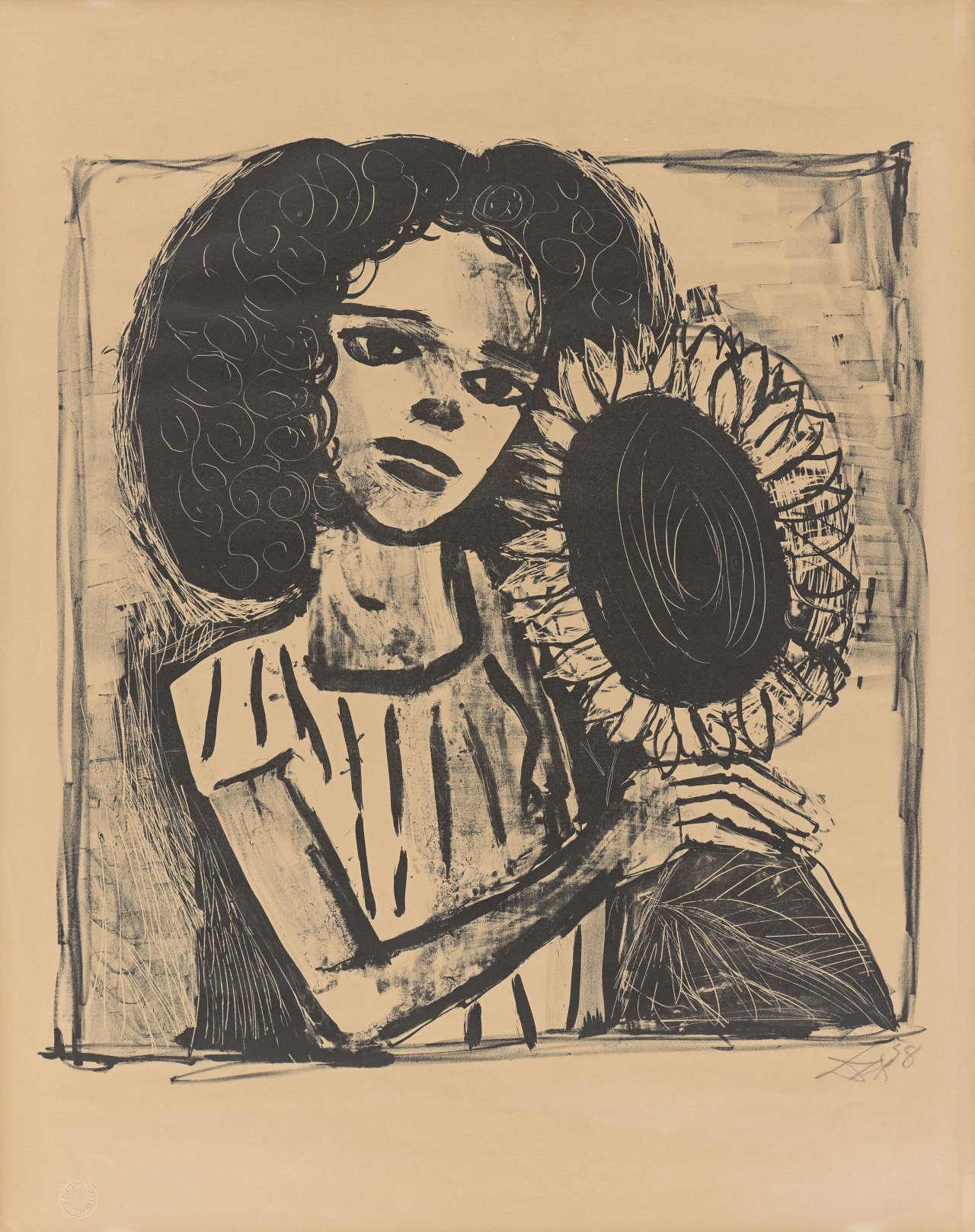 Auf diesem Bild ist das folgende Kunstwerk zu sehen: Otto Dix. „Mädchen mit Sonnenblume“. 1958.