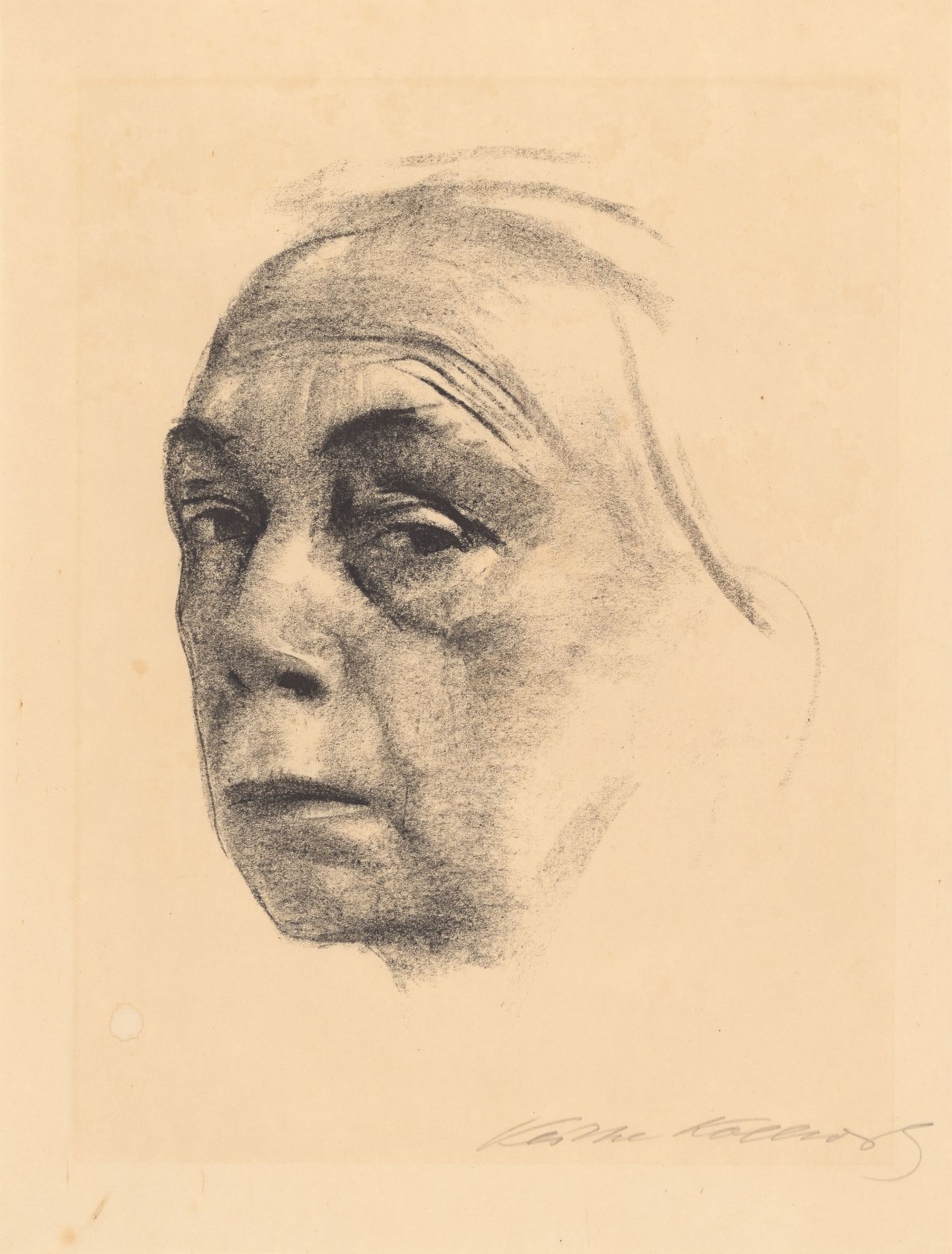 Auf diesem Bild ist das folgende Kunstwerk zu sehen: Käthe Kollwitz. „Selbstbildnis“. 1924.