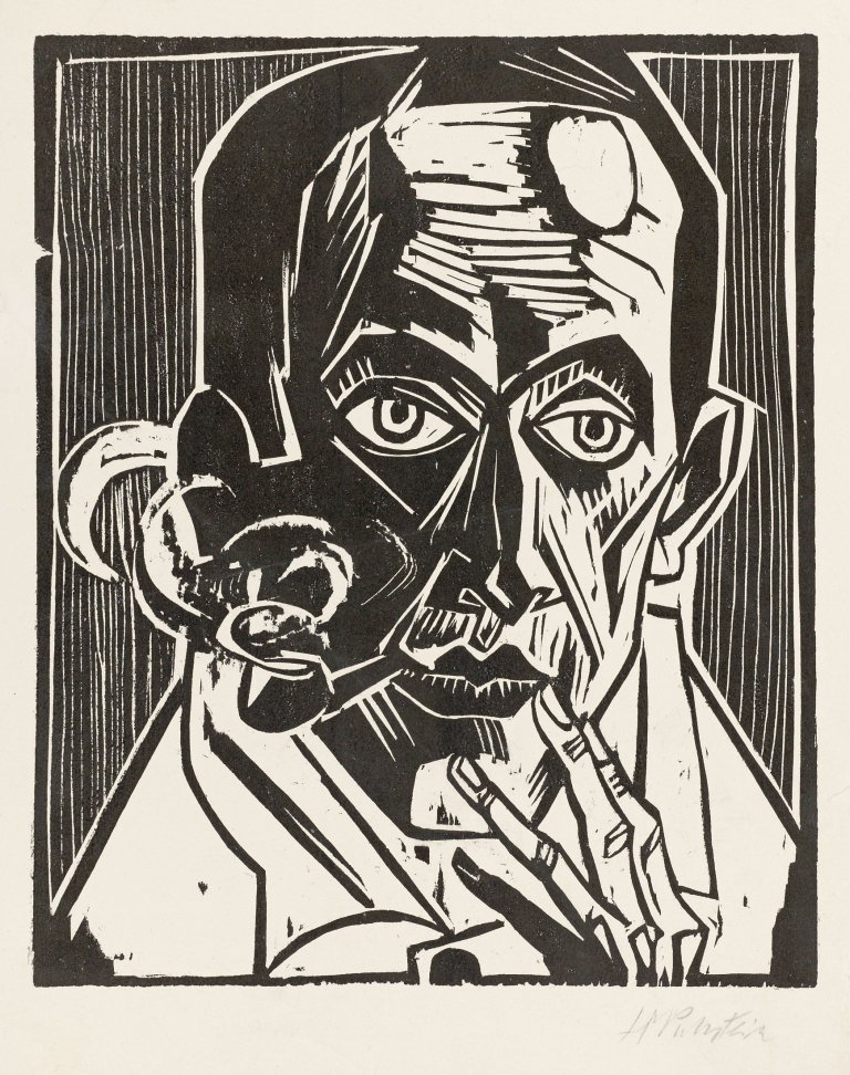 Auf diesem Bild ist das folgende Kunstwerk zu sehen: Max Pechstein. „Selbstbildnis mit Pfeife“. 1922.