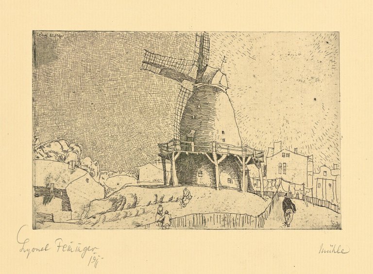 Auf diesem Bild ist das folgende Kunstwerk zu sehen: Lyonel Feininger. „Alte Windmühle“. 1911/12.