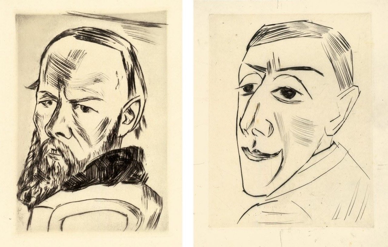 Auf diesem Bild ist das folgende Kunstwerk zu sehen: Max Beckmann. „Dostojewski II“ / „Bildnis des Schauspielers N.M. Zeretelli“. 1921/1924.