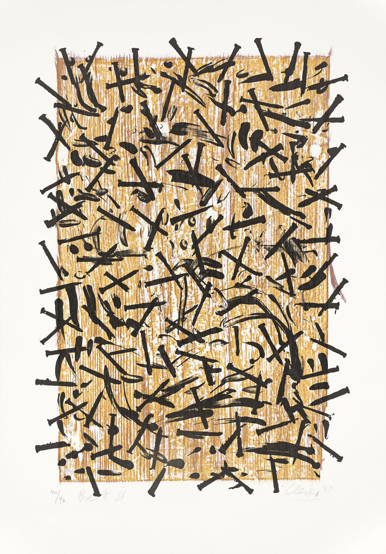 Auf diesem Bild ist das folgende Kunstwerk zu sehen: Günther Uecker. „Brett II“. 1991.