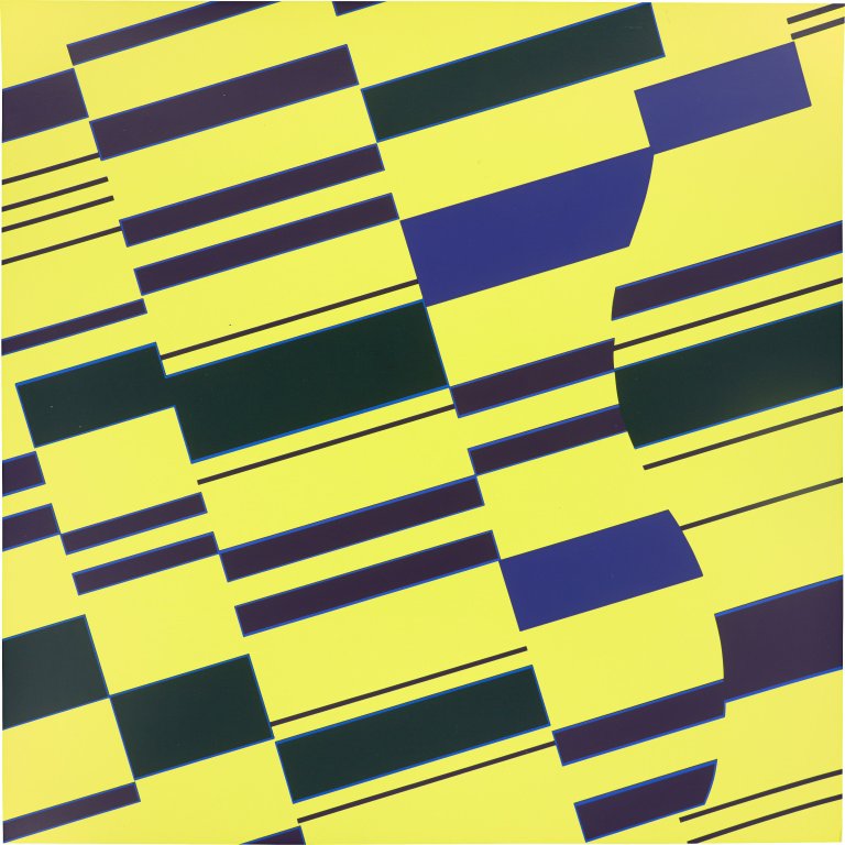 Auf diesem Bild ist das folgende Kunstwerk zu sehen: Günter Fruhtrunk. „Blaue Partikel“. 1963.