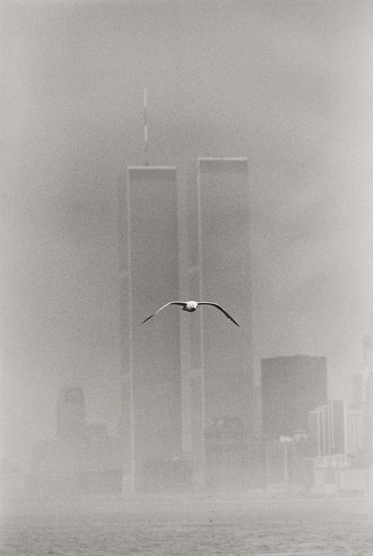 Auf diesem Bild ist das folgende Kunstwerk zu sehen: Louis Stettner. „Lower Manhattan“ (Twin Towers). 1979.