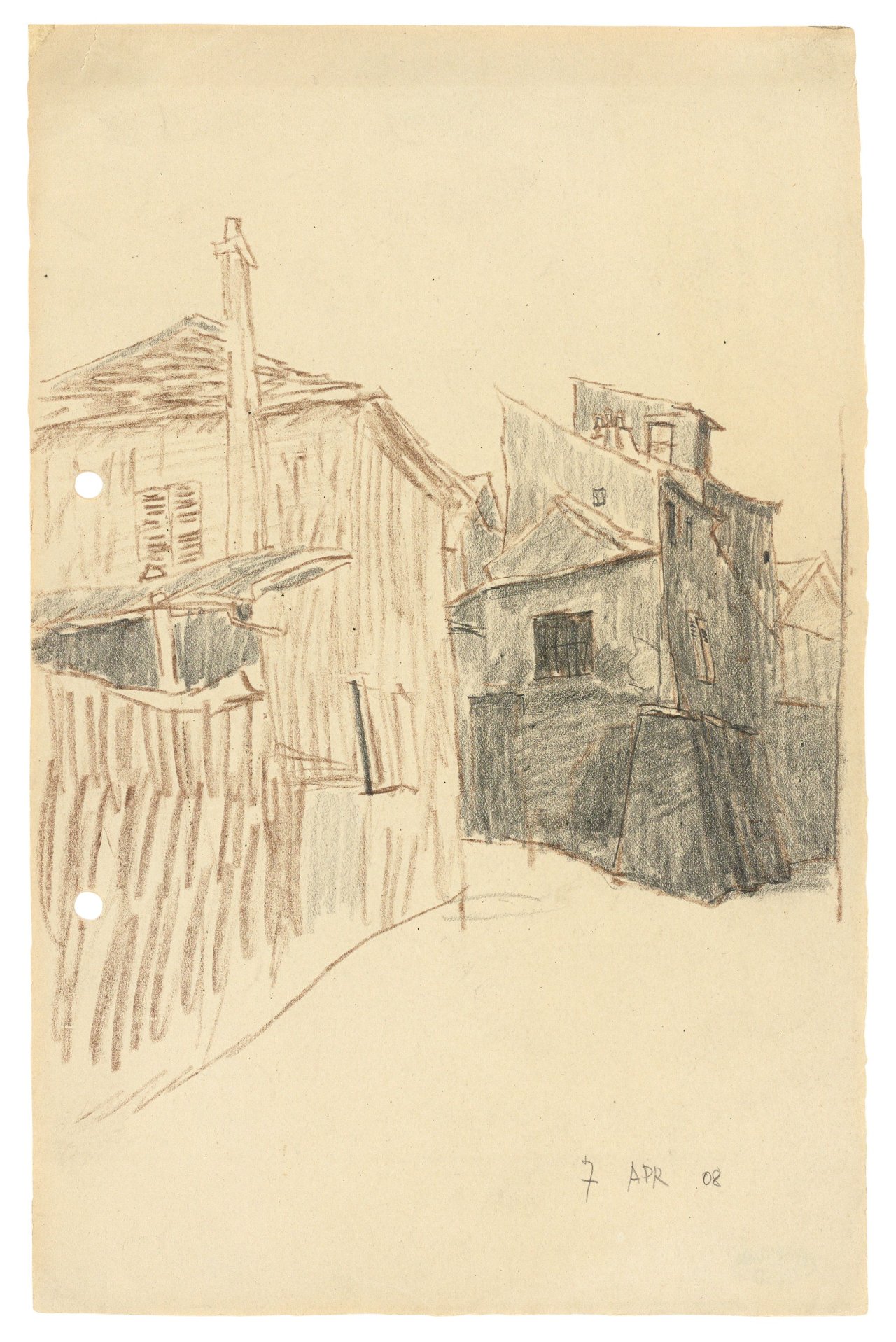 This picture shows the following artwork: Lyonel Feininger. Häuser auf Montmartre, Paris. 1908.