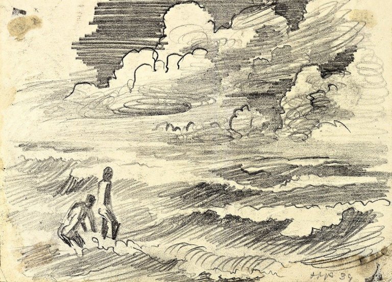 Auf diesem Bild ist das folgende Kunstwerk zu sehen: Max Pechstein. Badende am Meer. 1939.