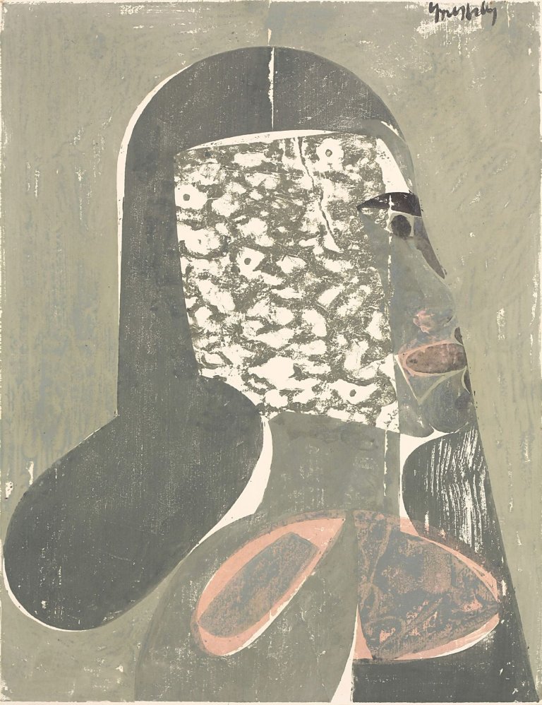 Auf diesem Bild ist das folgende Kunstwerk zu sehen: HAP Grieshaber. „Portrait eines Fräuleins“. 1960.