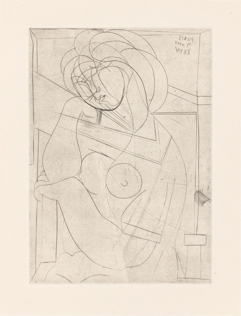 Auf diesem Bild ist das folgende Kunstwerk zu sehen: Pablo Picasso. „Femme nue assise, la tête appuyée sur la main“. 1934.
