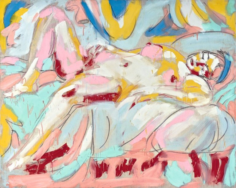 This picture shows the following artwork: Luciano Castelli. Liegender Akt (A plump pink nude). 1982.