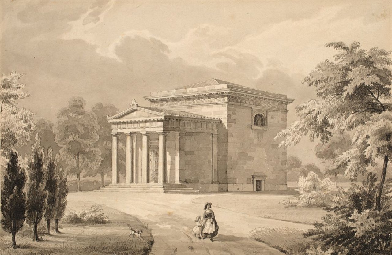 Auf diesem Bild ist das folgende Kunstwerk zu sehen:  Deutsch, um 1850. Das Welfenmausoleum in Hannover-Herrenhausen. Um 1847/58.