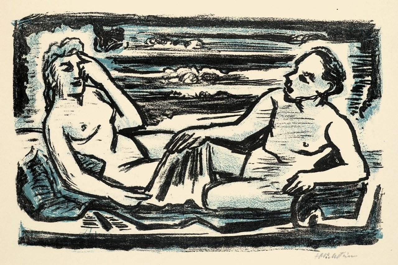 Auf diesem Bild ist das folgende Kunstwerk zu sehen: Max Pechstein. „Auf dem Lager“. 1947.