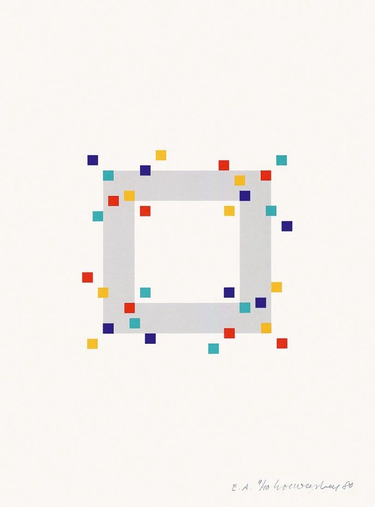 Auf diesem Bild ist das folgende Kunstwerk zu sehen: Verena Loewensberg. „Vier Variationen um ein Quadrat“. 1980.