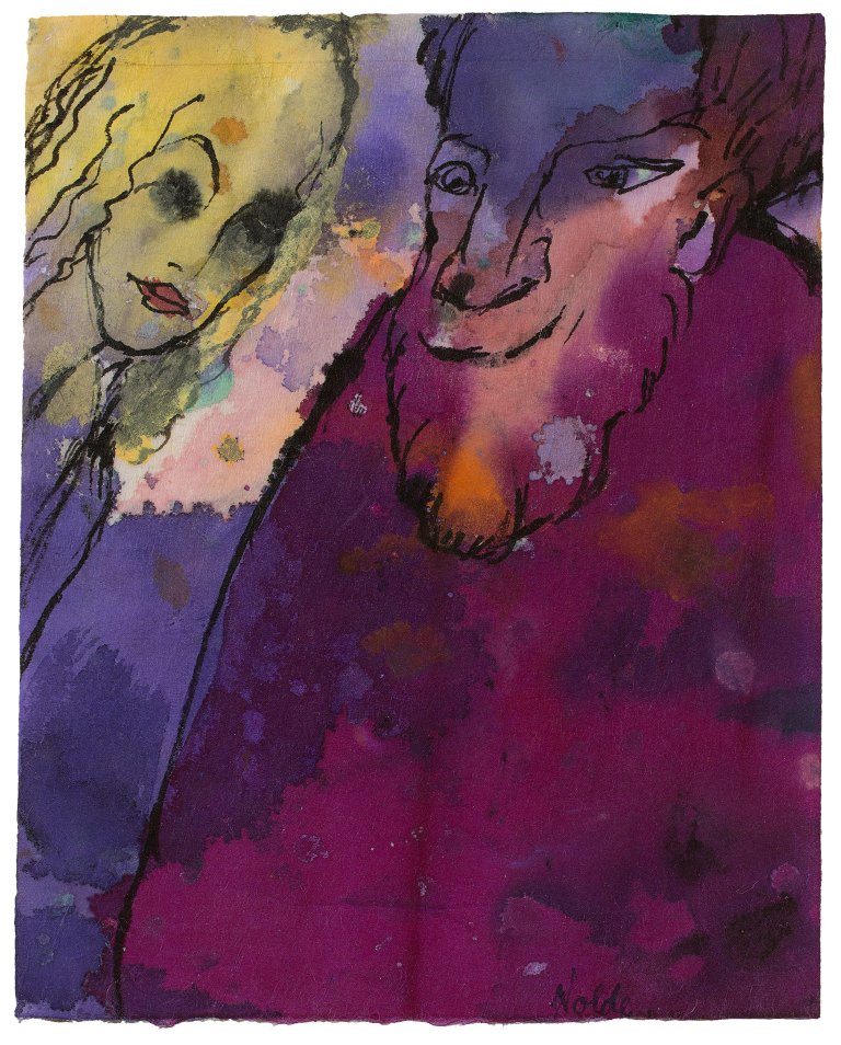 This picture shows the following artwork: Emil Nolde. „Bärtiger alter Mann und junge Frau“.
