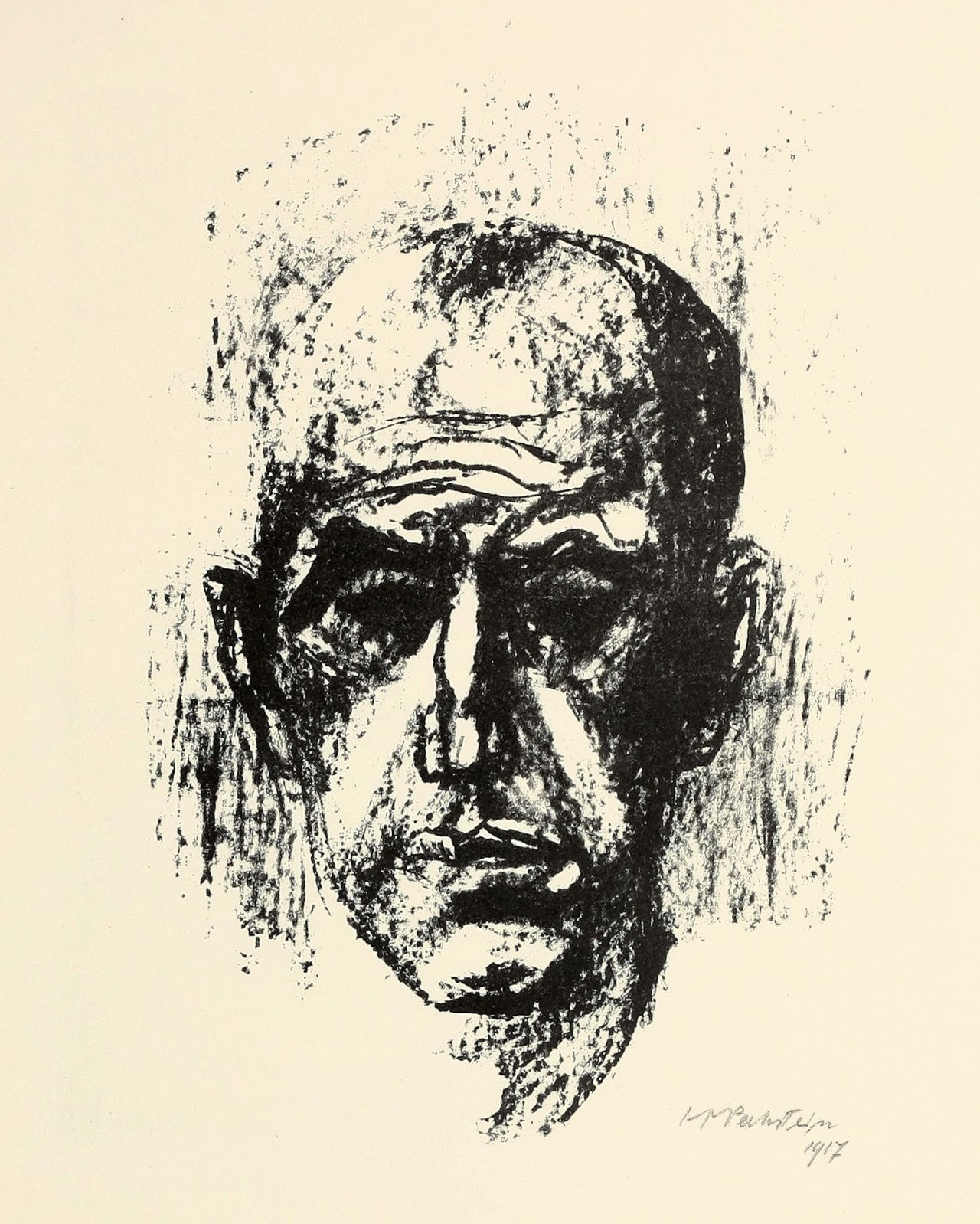 Auf diesem Bild ist das folgende Kunstwerk zu sehen: Max Pechstein. „Männliches Portrait (Selbstbildnis)“. 1917.