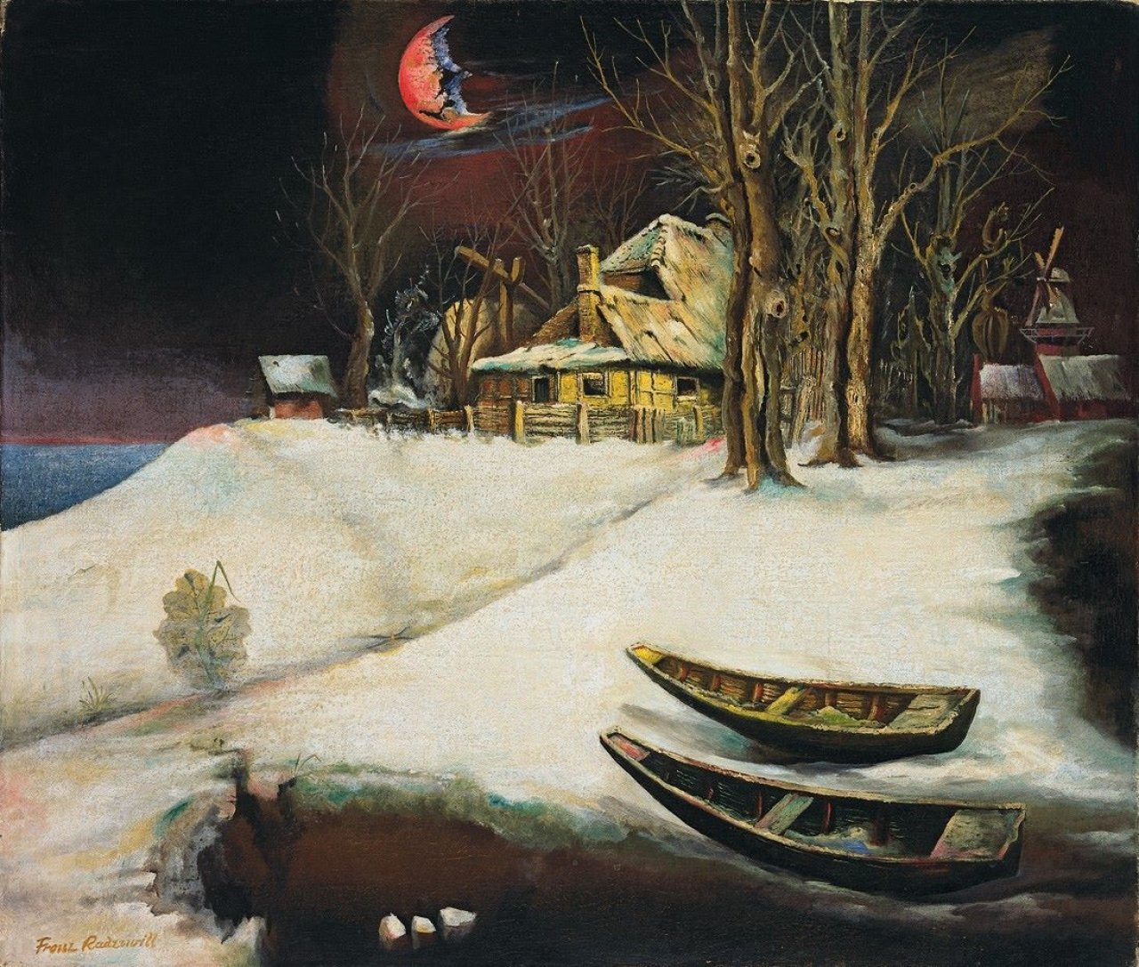 Auf diesem Bild ist das folgende Kunstwerk zu sehen: Franz Radziwill. „Landschaft (Der zerbrochene Wintermond)“. 1924.