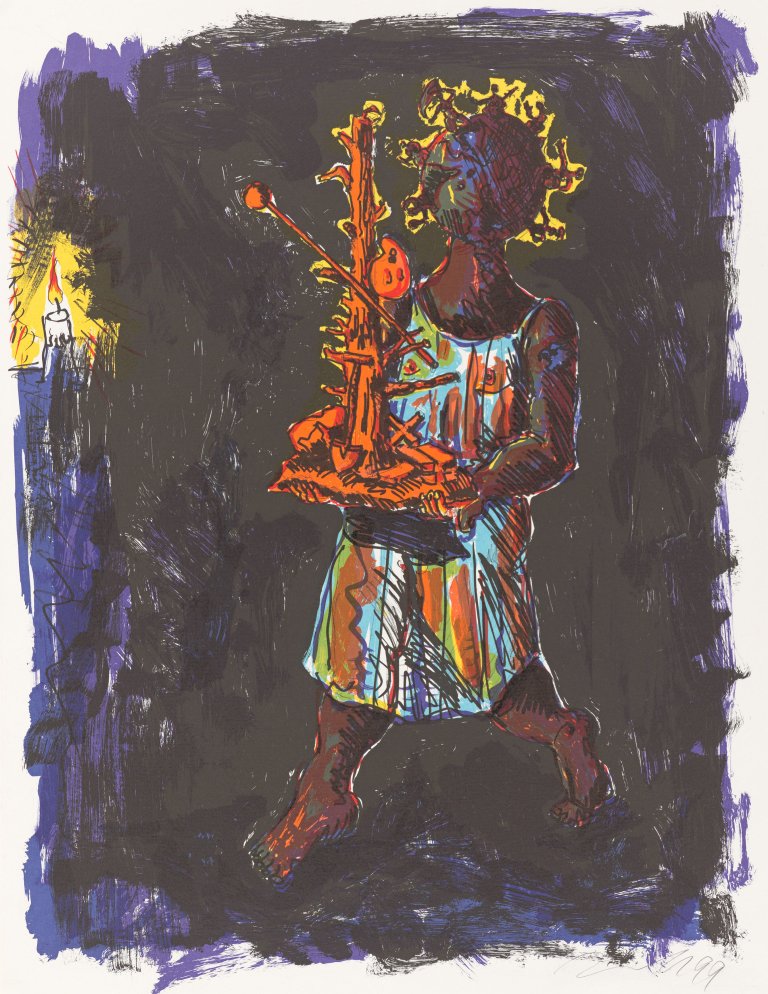 Auf diesem Bild ist das folgende Kunstwerk zu sehen: Jörg Immendorff. Aus: „Elbquelle“. 1999.
