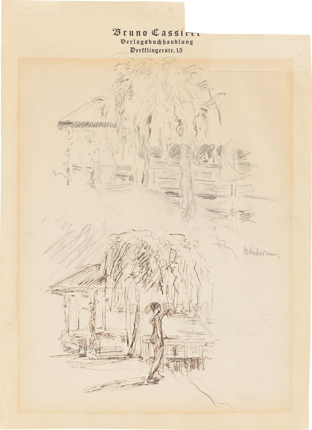 This picture shows the following artwork: Max Liebermann. Woman on a lakeshore (2 studies on Goethes ”Der Mann von fünfzig Jahren”). Before 1922.