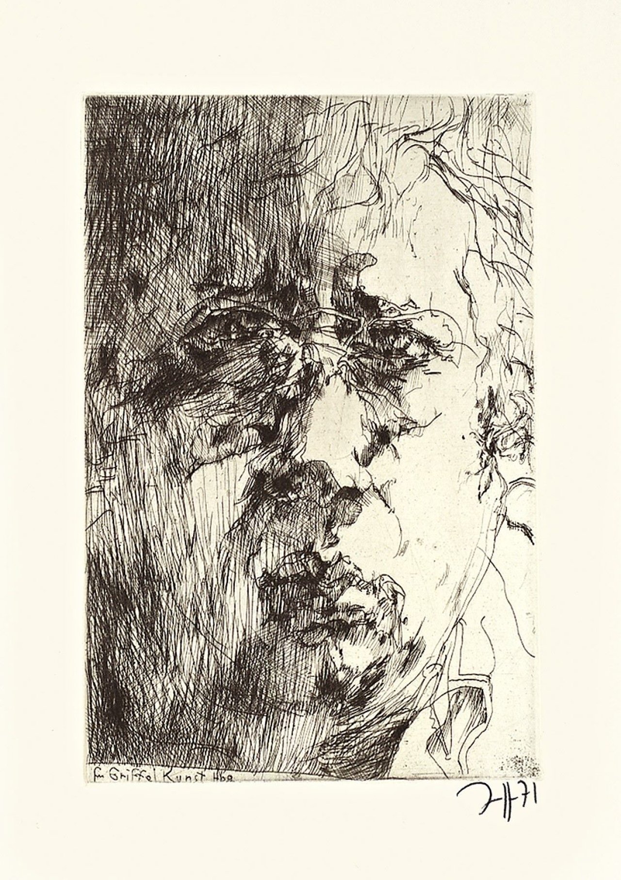 This picture shows the following artwork: Horst Janssen. „Selbstbildnis“ / „Drachen-artig“ / Ohne Titel. 1971/1972/1974.