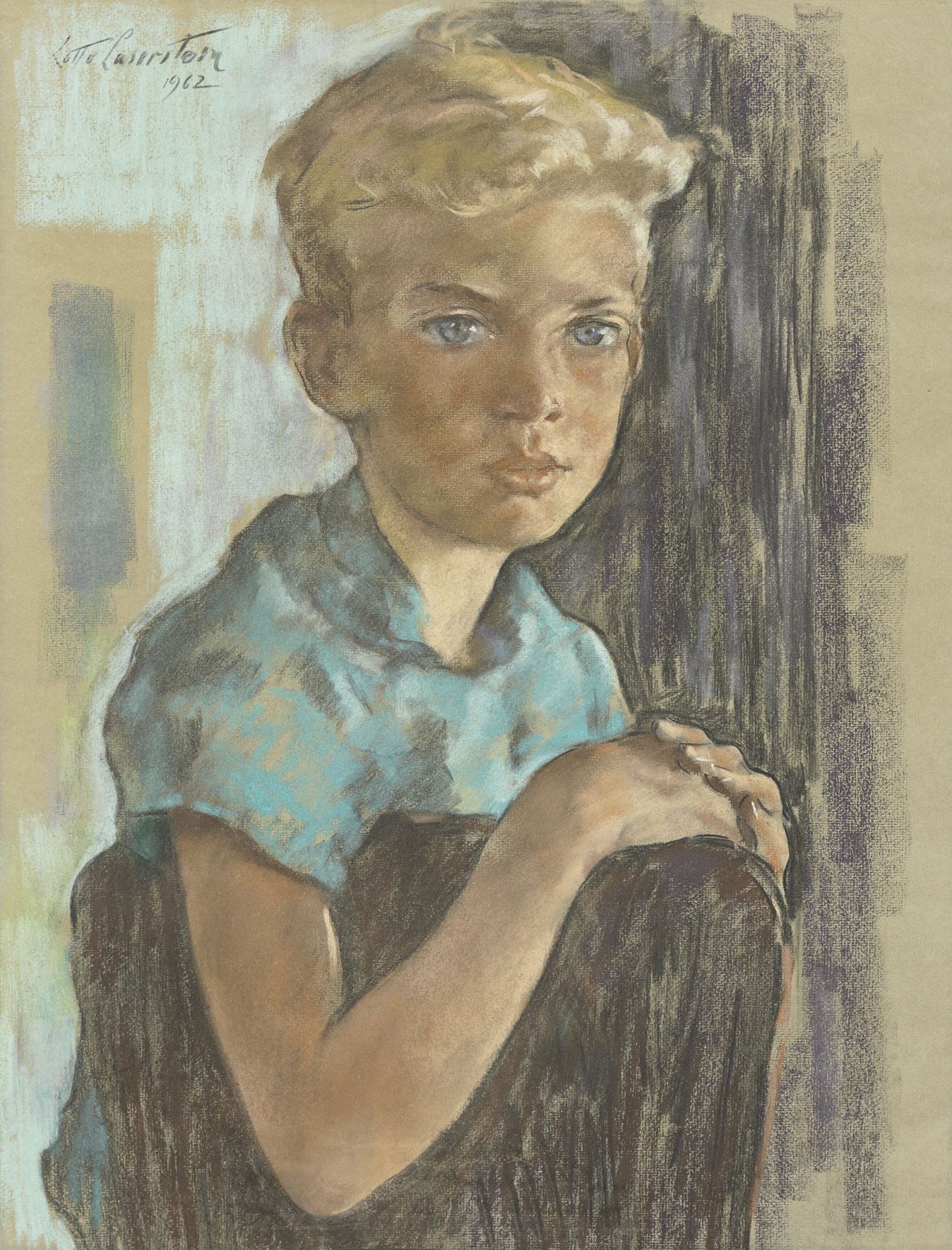 Auf diesem Bild ist das folgende Kunstwerk zu sehen: Lotte Laserstein. „Porträt eines Jungen“. 1962.