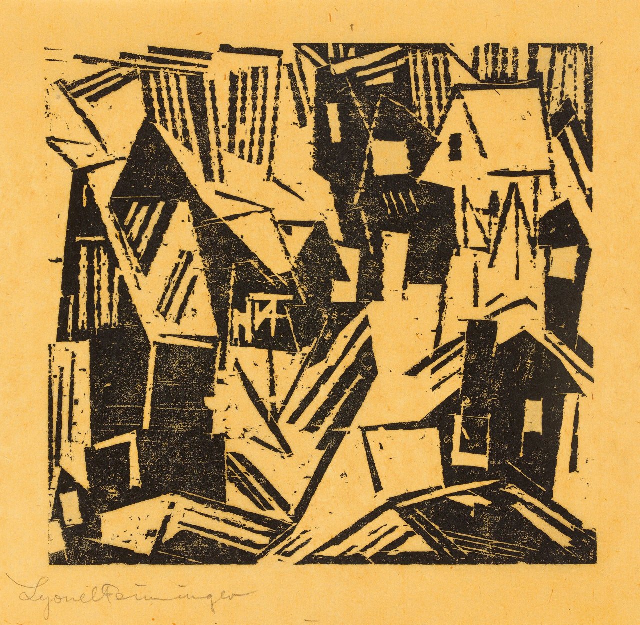 Auf diesem Bild ist das folgende Kunstwerk zu sehen: Lyonel Feininger. „Harzer Dorf, 1“. 1918.