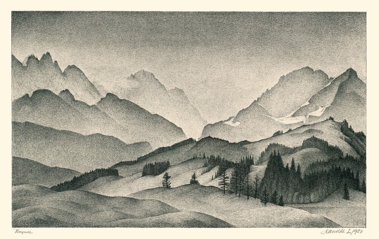 Auf diesem Bild ist das folgende Kunstwerk zu sehen: Alexander Kanoldt. „Bergwelt“. 1937.