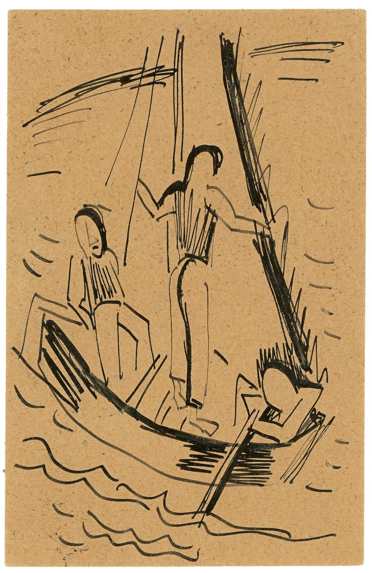 Auf diesem Bild ist das folgende Kunstwerk zu sehen: Karl Schmidt-Rottluff. „Drei Männer im Boot“. 1921.