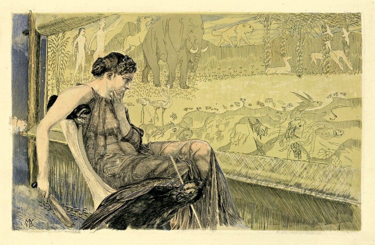 Auf diesem Bild ist das folgende Kunstwerk zu sehen: Max Klinger. „Das Leuckart-Diplom (Penelope)“. 1895.