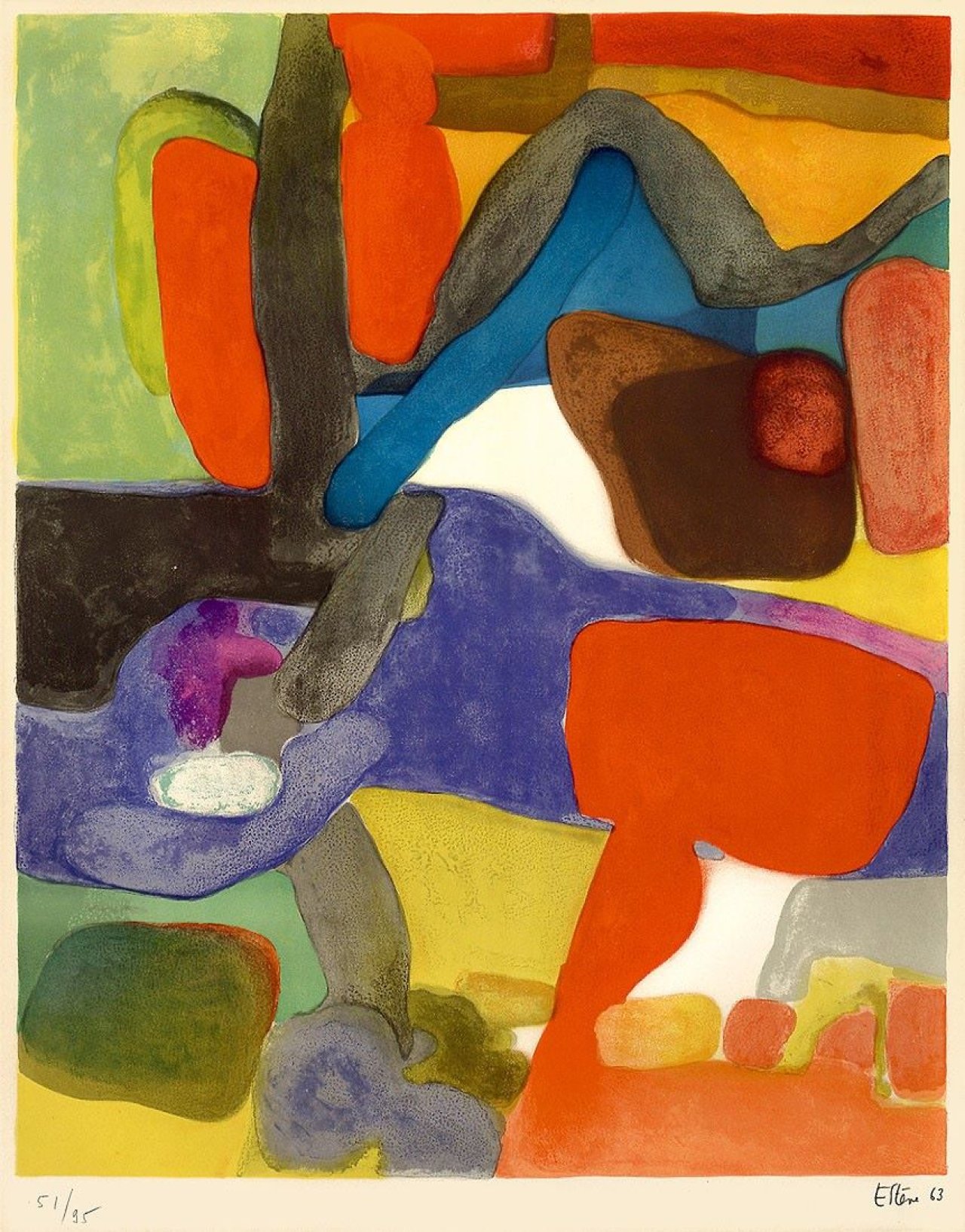 Auf diesem Bild ist das folgende Kunstwerk zu sehen: Maurice Estève. „Rouge et Bleu“. 1963.