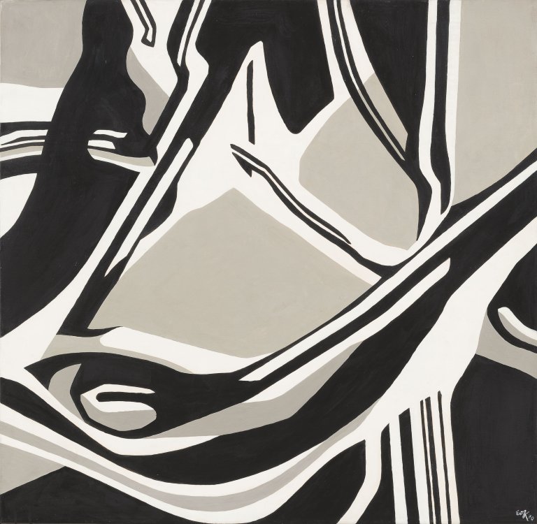 Auf diesem Bild ist das folgende Kunstwerk zu sehen: Ernst Otto Köpke. „Komposition Schwarz, Weiß, Grau“. 1970.
