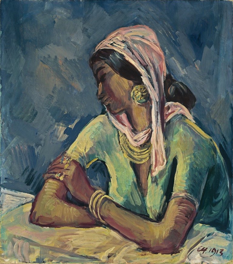 Auf diesem Bild ist das folgende Kunstwerk zu sehen: Karl Hofer. „Hindu-Mädchen“ („Hindufrau“). 1913.