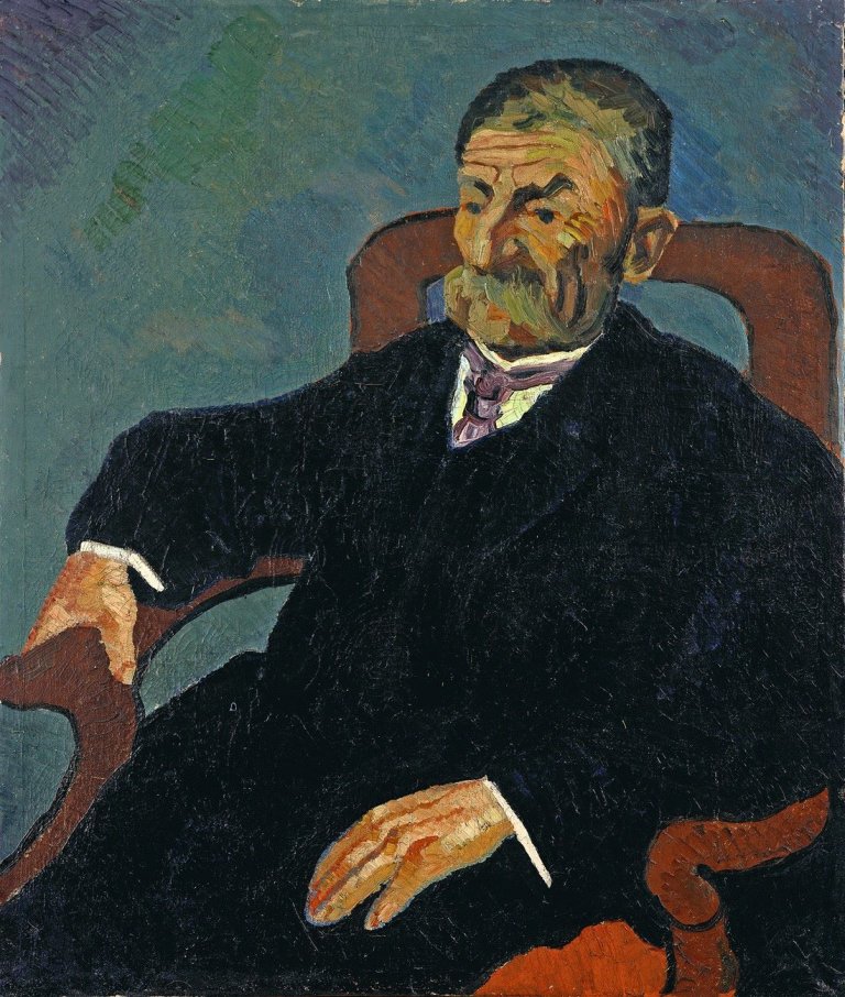 Auf diesem Bild ist das folgende Kunstwerk zu sehen: Wilhelm Morgner. Bildnis Kaufmann Mundt. 1912.