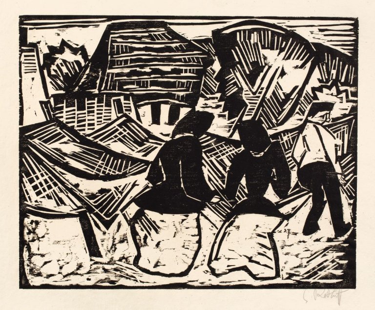 Auf diesem Bild ist das folgende Kunstwerk zu sehen: Karl Schmidt-Rottluff. „Bei den Netzen“. 1914.