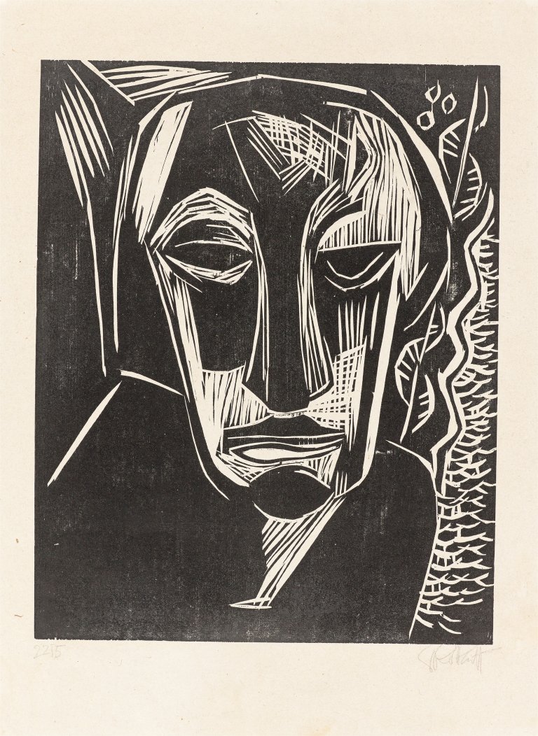 Auf diesem Bild ist das folgende Kunstwerk zu sehen: Karl Schmidt-Rottluff. „Frauenkopf“. 1922.