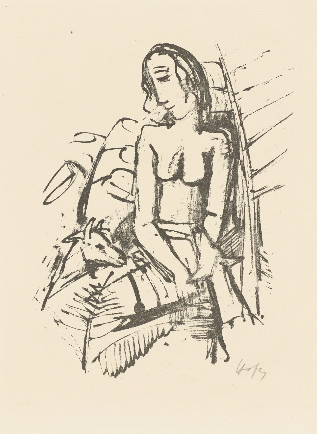 Auf diesem Bild ist das folgende Kunstwerk zu sehen: Karl Hofer. „Schlafende“ / Aus: „Adolf von Hatzfeld - Liebesgedichte“. 1922.