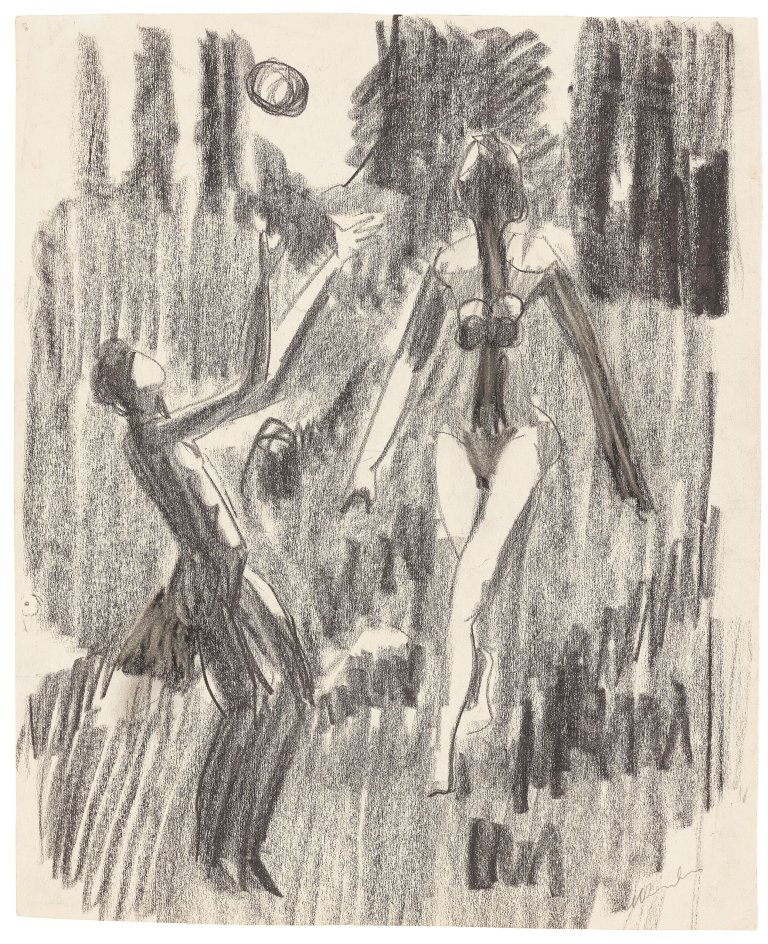 Auf diesem Bild ist das folgende Kunstwerk zu sehen: Ernst Ludwig Kirchner. „Ballspielende Akte“. Um 1932.