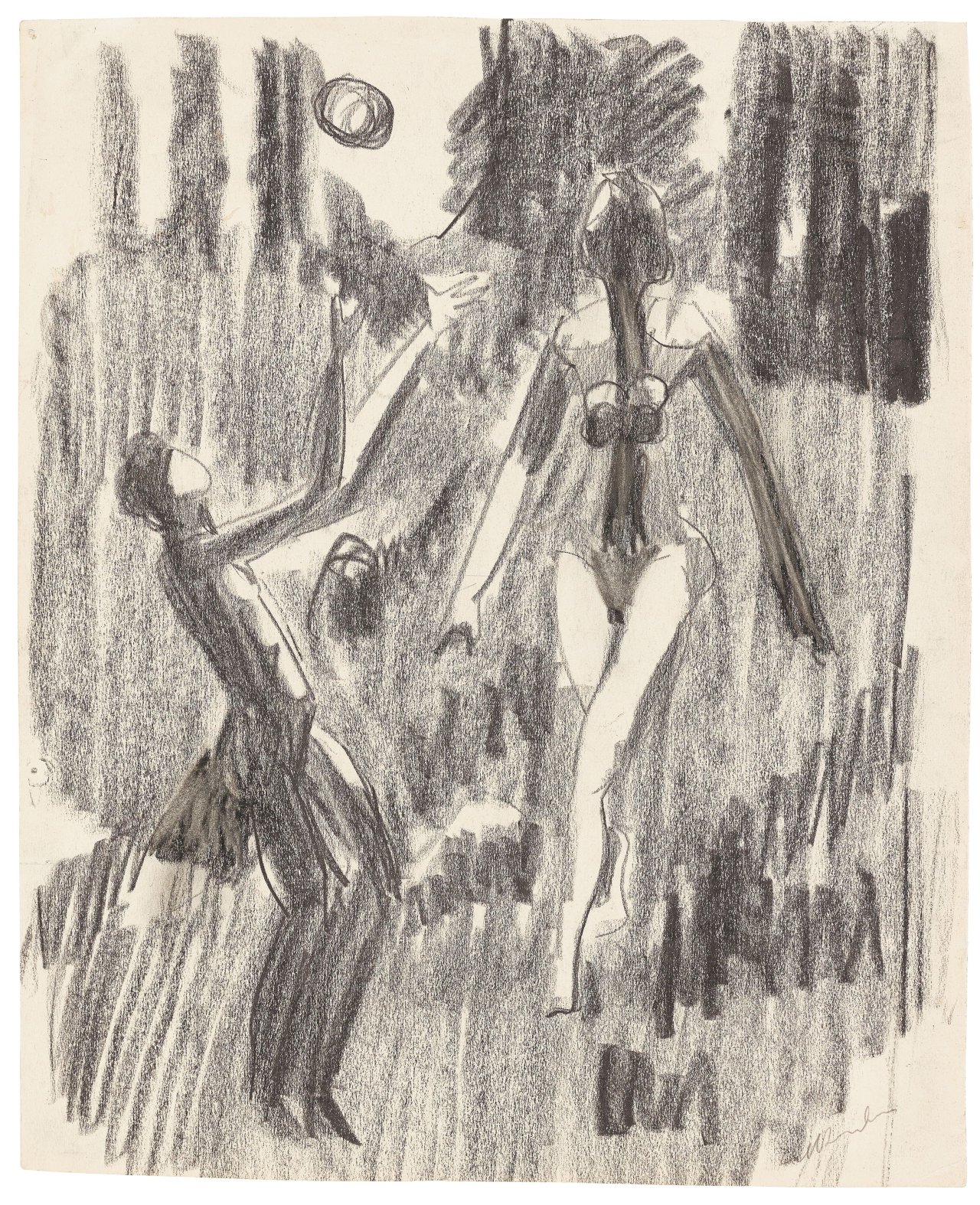 Auf diesem Bild ist das folgende Kunstwerk zu sehen: Ernst Ludwig Kirchner. „Ballspielende Akte“. Um 1932.