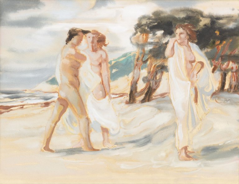 Auf diesem Bild ist das folgende Kunstwerk zu sehen: Max Kaus. Frauen am Strand. Um 1930/31.