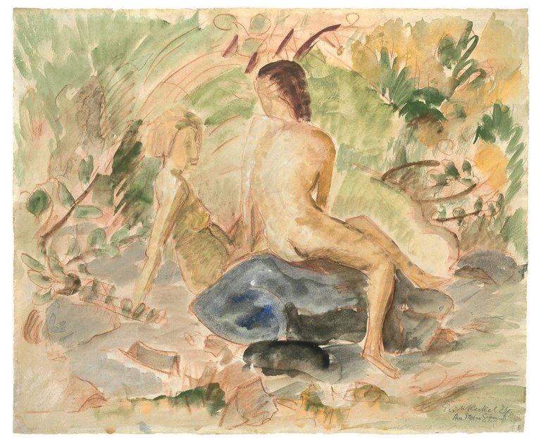Auf diesem Bild ist das folgende Kunstwerk zu sehen: Erich Heckel. „Am Stein Sitzende“. 1924.