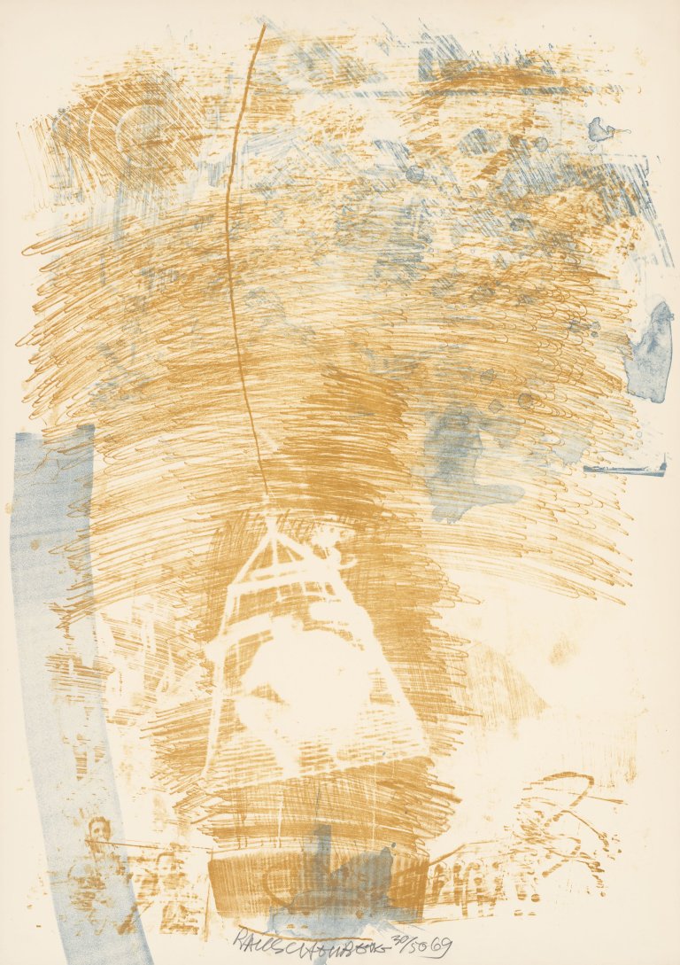 Auf diesem Bild ist das folgende Kunstwerk zu sehen: Robert Rauschenberg. „Spore (Stoned Moon)“. 1969.