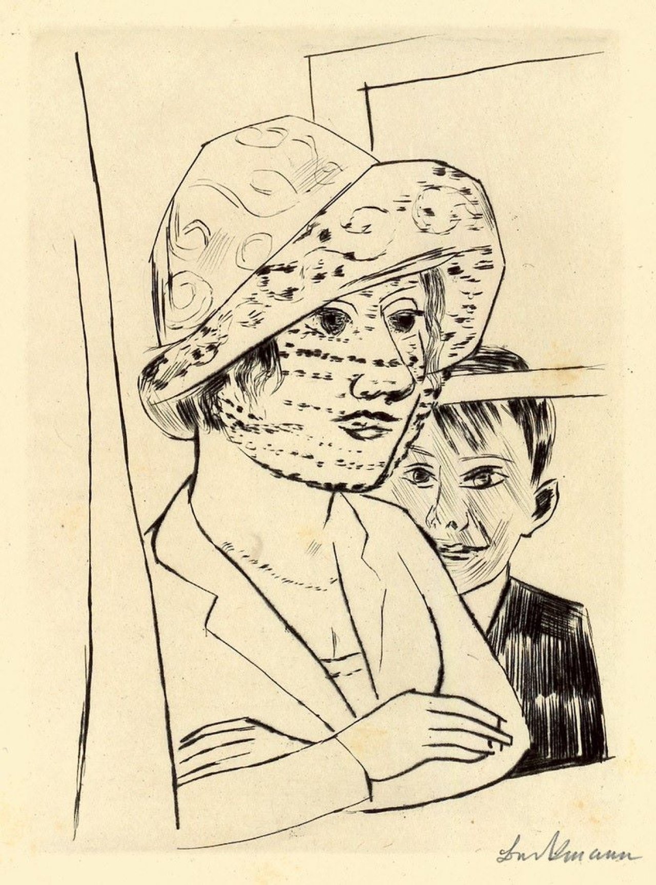 Auf diesem Bild ist das folgende Kunstwerk zu sehen: Max Beckmann. „Dame mit Knabe“. 1923.