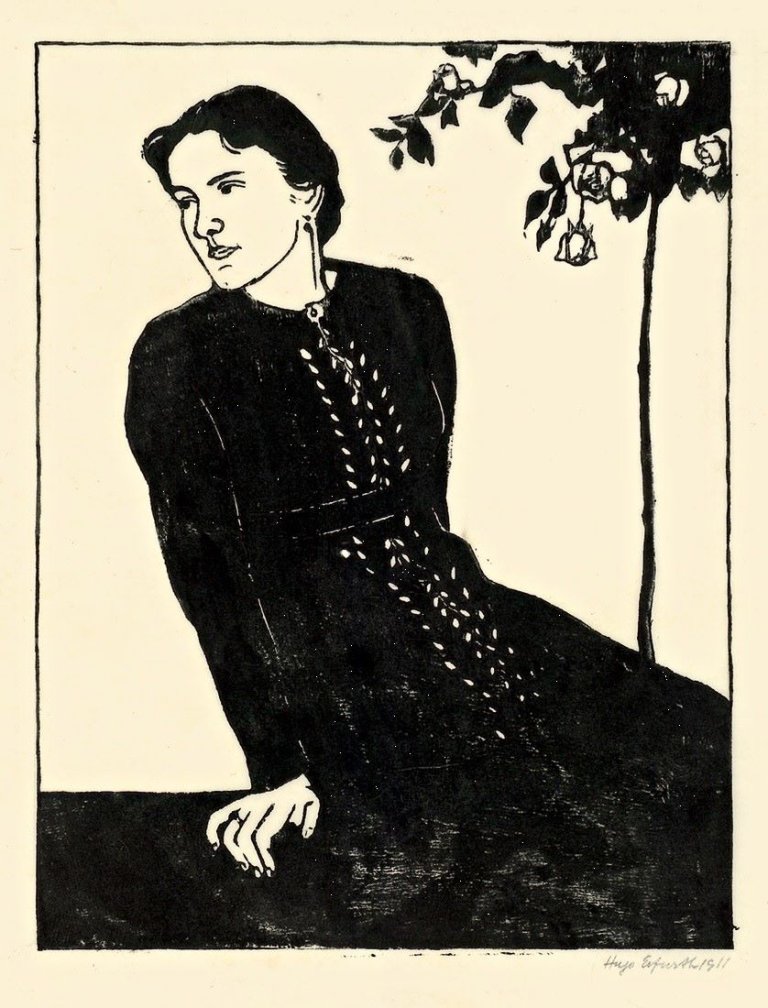 Auf diesem Bild ist das folgende Kunstwerk zu sehen: Hugo Erfurth. Helene Erfurth unterm Rosenbaum. 1911.