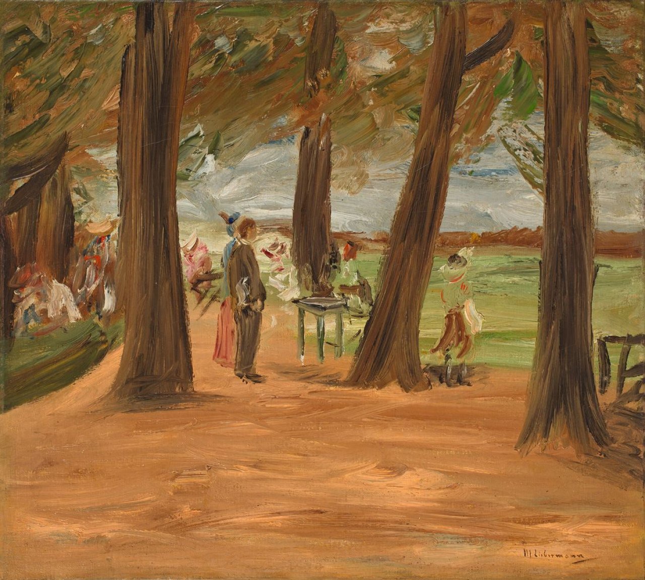 Auf diesem Bild ist das folgende Kunstwerk zu sehen: Max Liebermann. „Biergarten – Restaurationsgarten“. 1900.