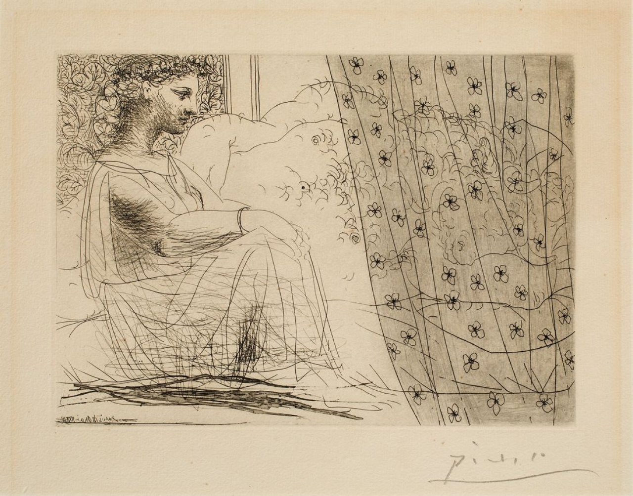Auf diesem Bild ist das folgende Kunstwerk zu sehen: Pablo Picasso. „Marie-Thérèse, en vestale, veillant le minotaure endormi“. 1933.