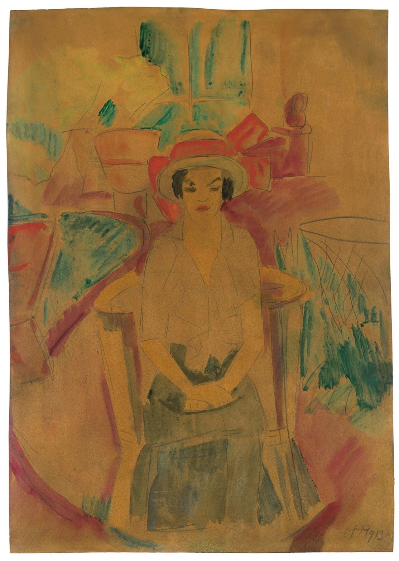 Auf diesem Bild ist das folgende Kunstwerk zu sehen: Max Pechstein. Dame mit Hut. 1913.