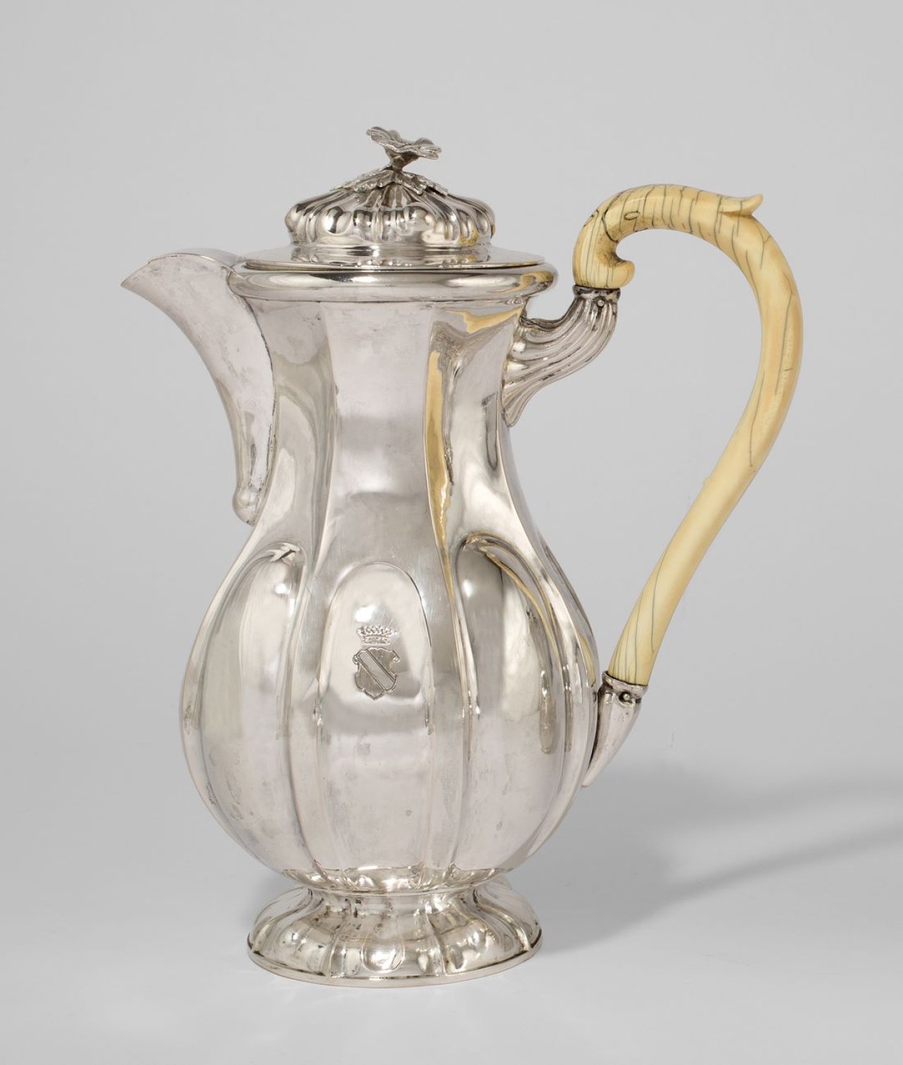 This picture shows the following artwork:  Saxon, Dresden. Coffee pot with ivory handle. Circa 1860.